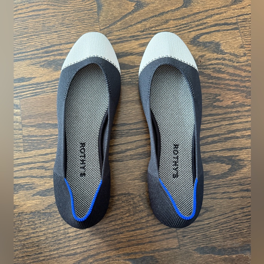 Rothy’s Square size 9.5 - Black with cream cap toe